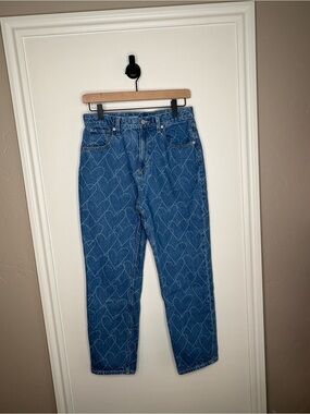 Old Navy Blue Heart-Pattern Denim Jeans high-rise slouchy straight